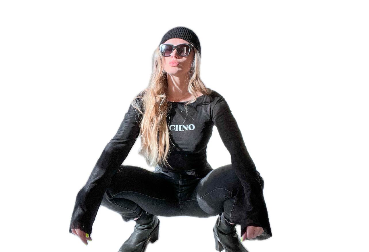 TECHNO essentials Women Mesh Off-Neck Long Sleeve Crop Top Open Back Clubwear